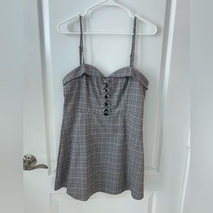 Revolve Superdown plaid mini dress with lace up detail size large